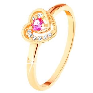 Inel de aur 585 - zirconiu roz în formă de inimă cu contur dublu - Marime inel: 49 imagine