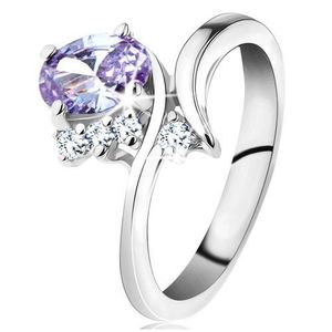 Inel cu oval de culoare violet deschis și brațe curbate, trei zirconii transparente - Marime inel: 48 imagine