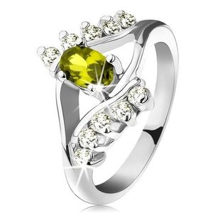Inel cu brațe lucioase, oval de nuanță verde, linii de zirconii transparente - Marime inel: 49 imagine