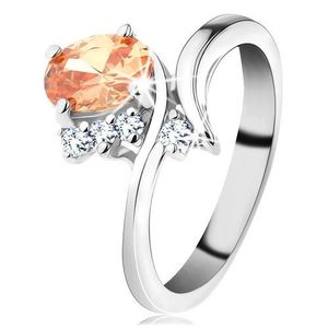 Inel argintiu strălucitor, zircoiu oval portocaliu - Marime inel: 50 imagine