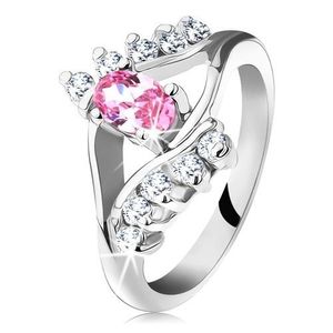 Inel strălucitor cu un zirconiu roz cu transparent în formă de ochi, braţe despicate - Marime inel: 48 imagine