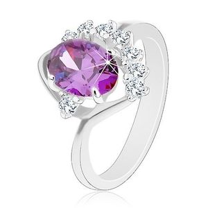 Inel cu braţe îndoite, zirconiu oval violet, arcadă strălucitoare, transparentă - Marime inel: 49 imagine