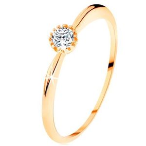 Inel din aur galben de 14K - zirconiu transparent strălucitor, braţe cu suprafaţă proeminentă - Marime inel: 49 imagine