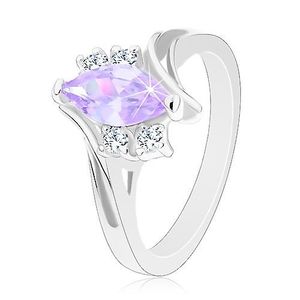 Inel de culoare argintie, zirconiu violet deschis în formă de bob, două zirconii transparente - Marime inel: 49 imagine