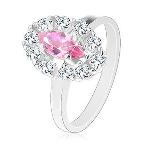 Inel lucios cu formă de bob roz, margine ovală din zirconii transparente - Marime inel: 50 imagine