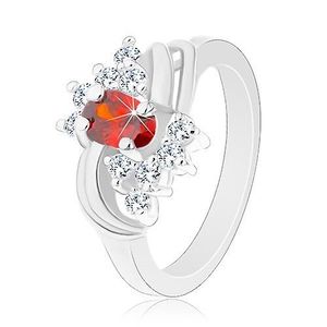 Inel de culoare argintie, zirconiu oval portocaliu, zirconii transparente, arcade lucioase - Marime inel: 49 imagine