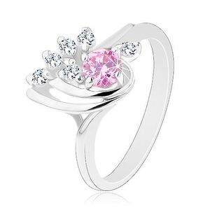 Inel strălucitor, lacrimă asimetrică decorată cu zirconii transparente şi roz - Marime inel: 50 imagine