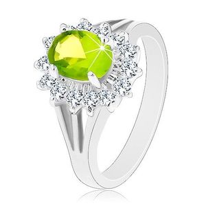 Inel lucios cu braţe despicate, zirconiu oval verde - Marime inel: 50 imagine