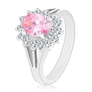 Inel cu floare din zirconii de culoare roz și transparente, brațe separate - Marime inel: 50 imagine