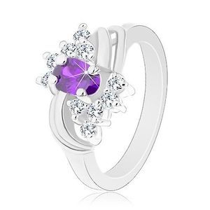 Inel cu braţe lucioase, zirconiu violet oval, perechi netede din arcade, zirconii transparente - Marime inel: 49 imagine