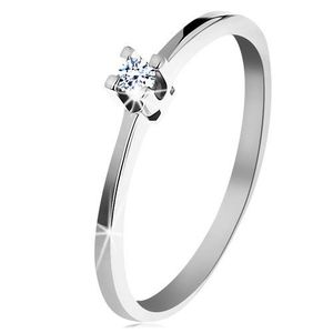 Inel din aur alb de 14K - braţe lucioase înguste, diamant strălucitor, transparent - Marime inel: 50 imagine