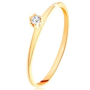 Inel din aur galben 14K - diamant rotund, transparent, braţe înguste alungite - Marime inel: 49 imagine