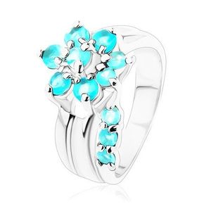 Inel cu braţe despicate, floare cu tulpină de culoare acquamarine - Marime inel: 49 imagine