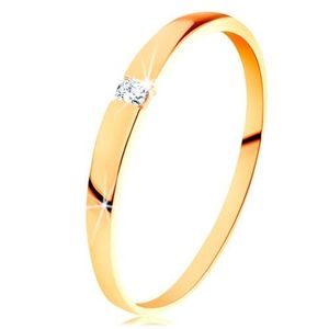 Inel din aur 585 - diamant strălucitor de culoare transparentă, braţe netede, proeminente - Marime inel: 50 imagine