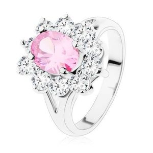Inel cu braţe despicate, zirconiu oval roz, margine transparentă - Marime inel: 48 imagine