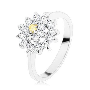Inel cu braţe lucioase, floare din zirconiu galben şi din zirconii transparente, cerc strălucitor - Marime inel: 49 imagine