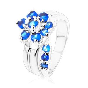 Inel lucios cu braţe despicate, floare din zirconii albastre - Marime inel: 49 imagine