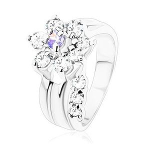 Inel strălucitor, codiţă de floare îndoită, floare din zirconii de culoare violet deschis şi transparent - Marime inel: 49 imagine