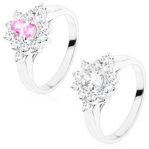 Inel lucios cu suprafaţă netedă, floare ovală strălucitoare, petale transparente - Marime inel: 49, Culoare: Transparent imagine