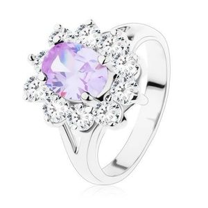 Inel strălucitor cu braţe despicate, zirconii de culoare violet deschis şi culoare transparentă - Marime inel: 49 imagine
