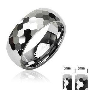 Inel din tungsten de culoare argintie, hexagoane lucioase, 6 mm - Marime inel: 49 imagine