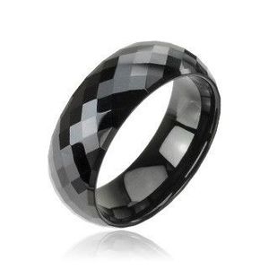 Verighetă lucioasă din tungsten de culoare neagră - romburi negre, 8 mm - Marime inel: 49 imagine