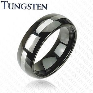 Inel negru din tungsten, linie de culoare argintie, suprafață rotunjită, 8 mm - Marime inel: 49 imagine