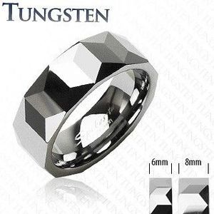 Inel din tungsten de culoare argintie, suprafaţă cu model geometric, 6 mm - Marime inel: 49 imagine