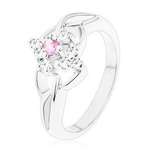 Inel lucios de culoare argintie, formă dreptunghiulară cu centru roz - Marime inel: 55 imagine
