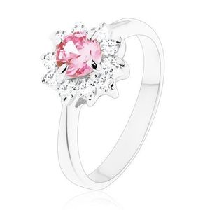 Inel lucios cu floare din zirconii de culoare roz și transparente, brațe îngustate - Marime inel: 49 imagine