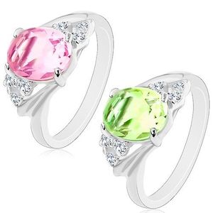 Inel argintiu strălucitor, zirconiu oval fațetat, zirconii transparente - Marime inel: 50, Culoare: Roz imagine