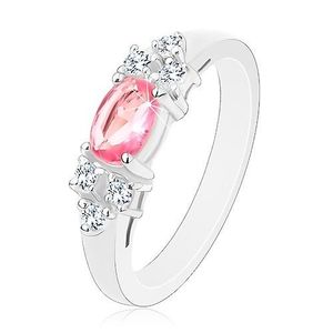 Inel lucios de culoare argintie, fundă din zirconii roz și transparente - Marime inel: 50 imagine