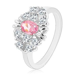 Inel cu brațe netede și lucioase, oval roz fațetat, zirconii transparente - Marime inel: 54 imagine