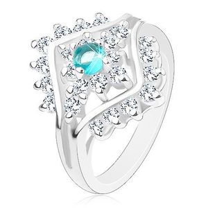 Inel cu brațe înguste, zirconiu rotund de culoare aquamarine, zirconii transparente - Marime inel: 48 imagine