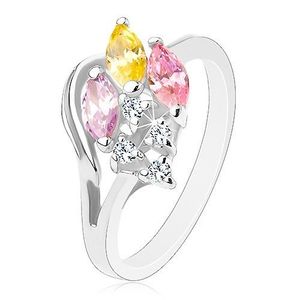 Inel cu jumătate de contur de inimă, zirconii colorate în formă de bob, zirconii rotunde transparente - Marime inel: 53 imagine