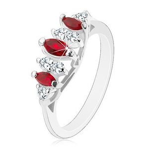 Inel strălucitor cu braţe înguste, forme de bob roşu închis şi transparente - Marime inel: 49 imagine