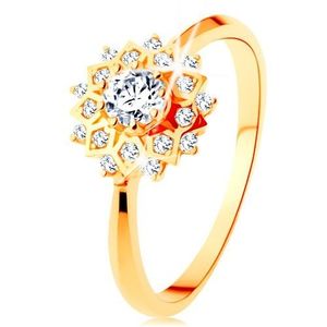 Inel din aur 585 - soare lucios decorat cu zirconii rotunde transparente - Marime inel: 49 imagine