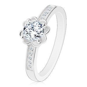 Inel de logodnă din argint 925, floare strălucitoare, transparentă, braţe decorate - Marime inel: 50 imagine