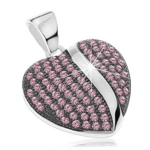 Pandantiv din argint 925, inimă proeminentă patinată cu zirconii roz imagine