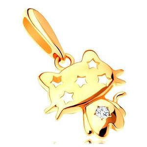Pandantiv din aur galben de 14K - pisică lucioasă, zirconiu transparent, stele imagine