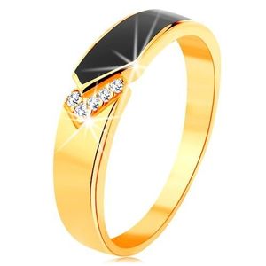 Inel din aur galben de 14K - bandă neagră emailată cu vârf, zirconii transparente - Marime inel: 49 imagine