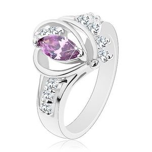 Inel de culoare argintie, zirconiu violet, arcade netede, zirconii transparente - Marime inel: 49 imagine