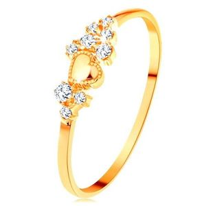 Inel din aur galben de 14K - zirconii micuțe transparente și inimă lucioasă proeminentă - Marime inel: 49 imagine