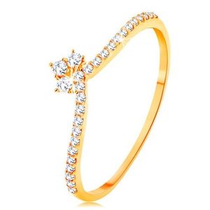 Inel din aur galben de 14K - linii din zirconii transparente pe brațe, coroană strălucitoare - Marime inel: 49 imagine