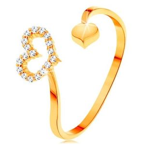 Inel din aur 585 - brațe curbate terminate într-un contur de inimă și o inimă plină - Marime inel: 50 imagine