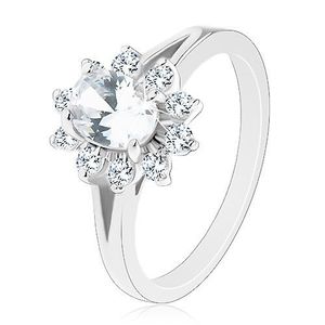 Inel lucios de culoare argintie, floare din zirconiu oval de culoare transparentă - Marime inel: 51 imagine