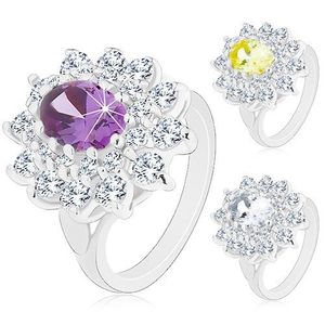 Inel de culoare argintie, floare mare strălucitoare din zirconii, petale - Marime inel: 50, Culoare: Transparent imagine