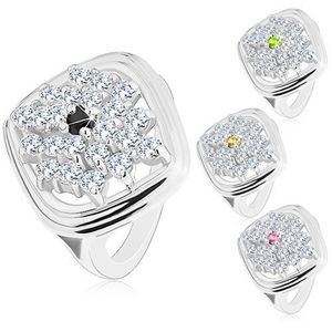 Inel masiv de culoare argintie, romburi decorate cu zirconii lucioase - Marime inel: 51, Culoare: Verde imagine