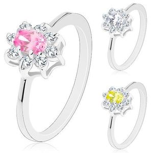 Inel cu brațe lucioase îngustate, floare strălucitoare cu centrul oval - Marime inel: 51, Culoare: Roz imagine