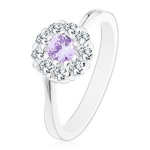 Inel de culoare argintie, floare din zirconiu cu centrul violet - Marime inel: 51 imagine